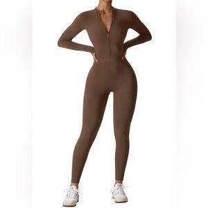 YEOREO Brown Zip-Up Jumpsuit  BUTTERY SOFT YET, NWOT SIZE MEDIUM